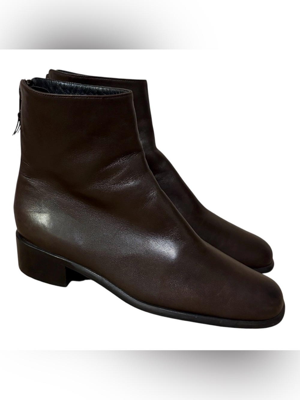 Stuart Weitzman Womens Sz 8 M Brown Leather Zip Fashion Ankle Booties Square Toe